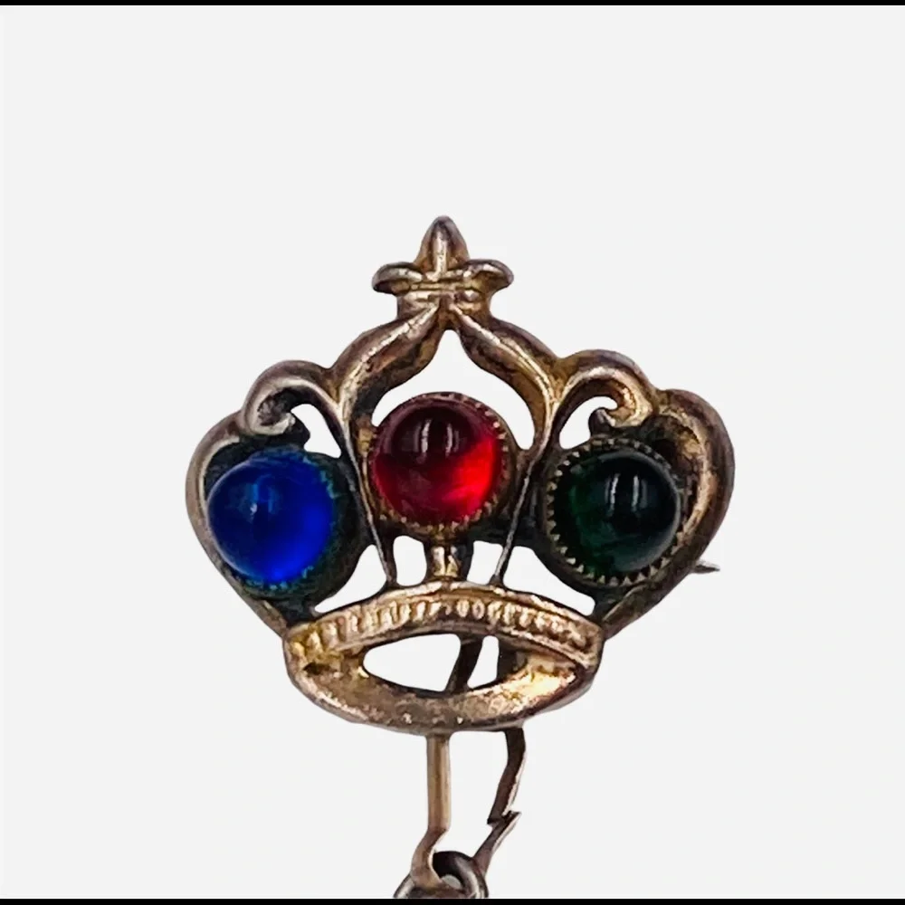 Sterling Silver 1940’s Double Crown Chatelaine Brooch